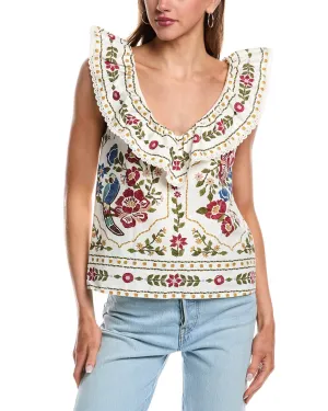 FARM Rio Ruffle Linen-Blend Top