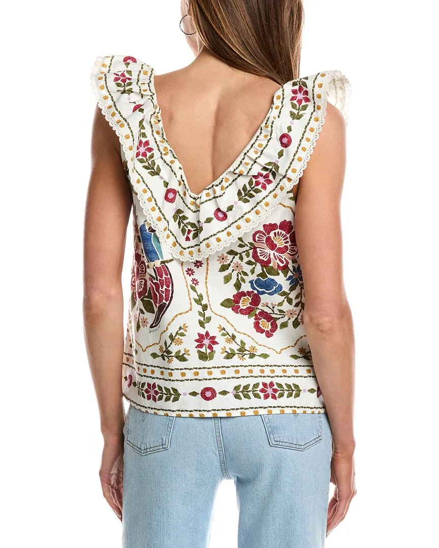 FARM Rio Ruffle Linen-Blend Top