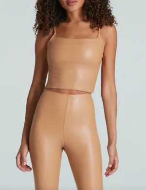 Faux Leather Cami Crop Top In Camel