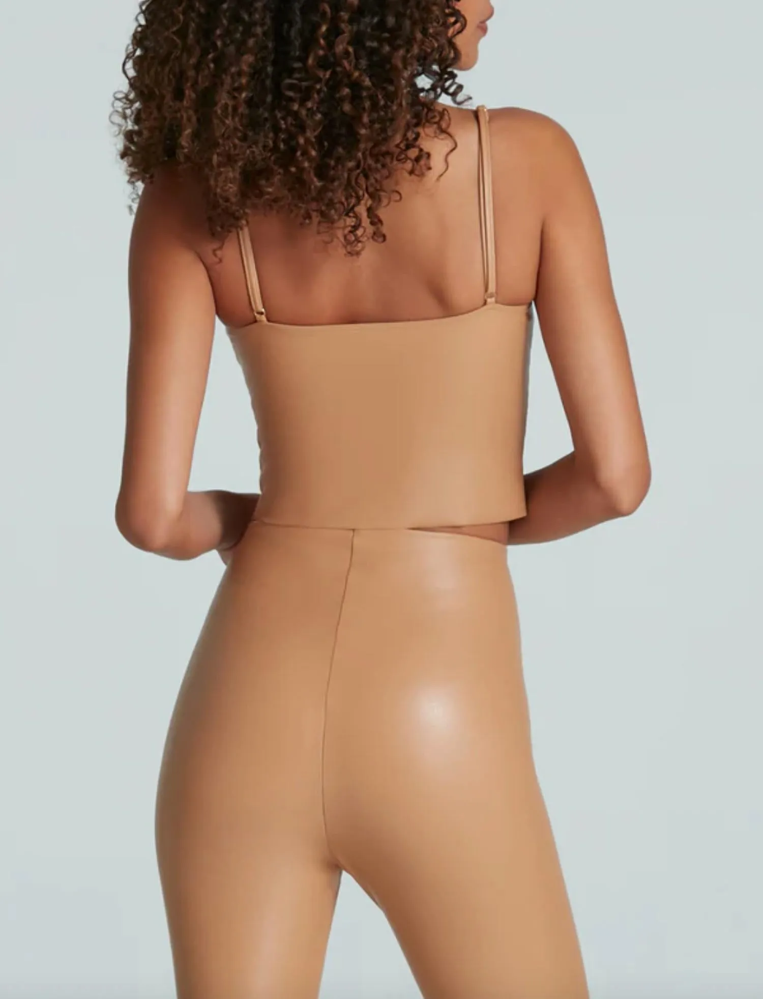 Faux Leather Cami Crop Top In Camel