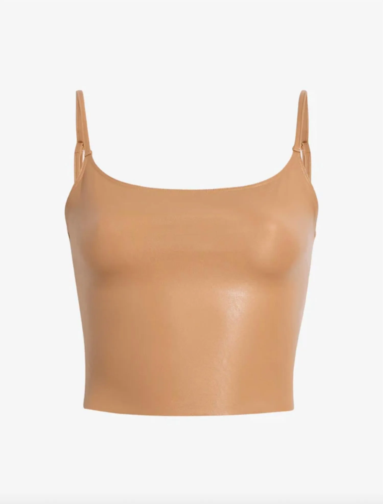 Faux Leather Cami Crop Top In Camel
