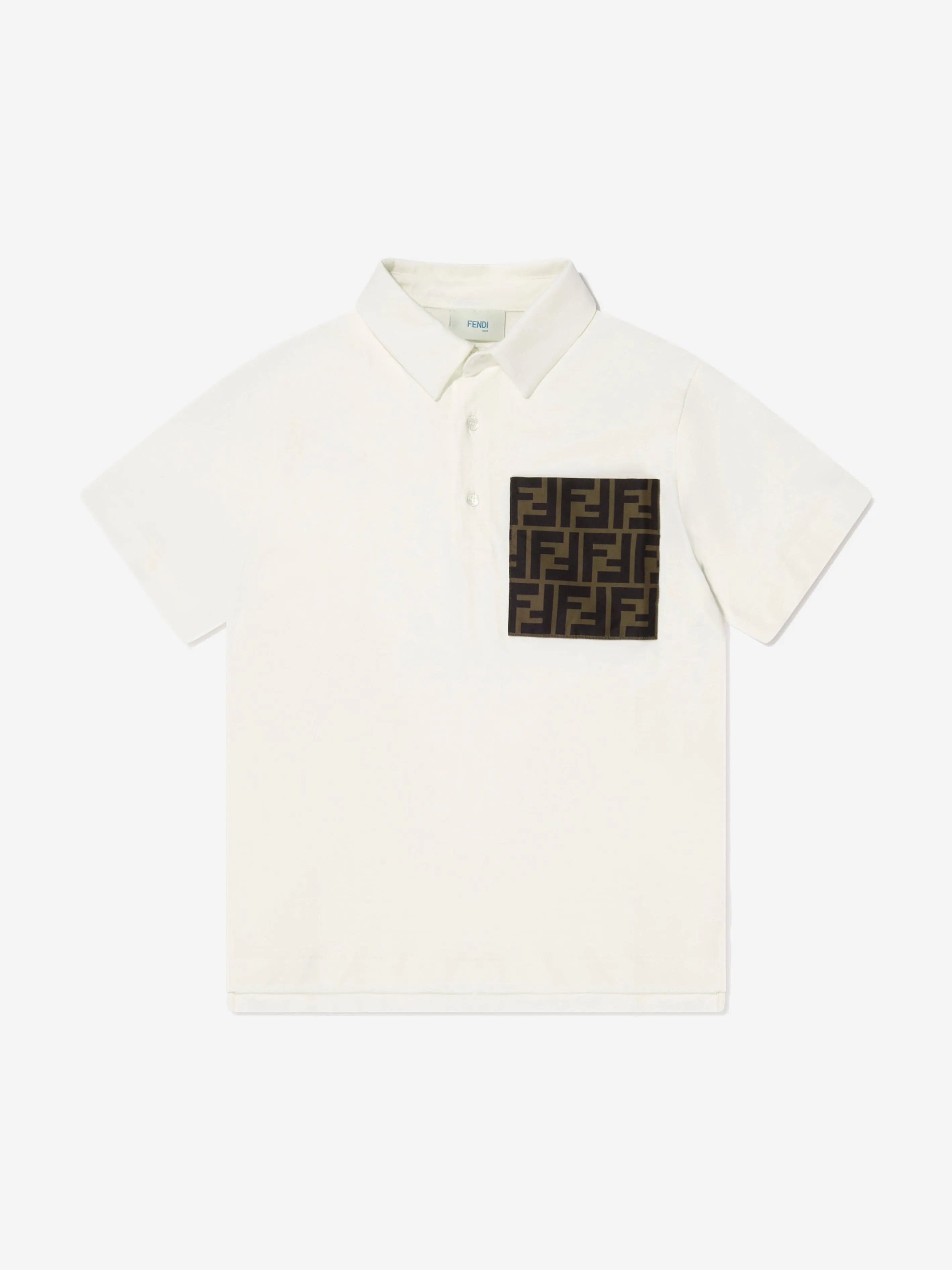 Fendi Boys Logo Pocket Polo Shirt in Ivory