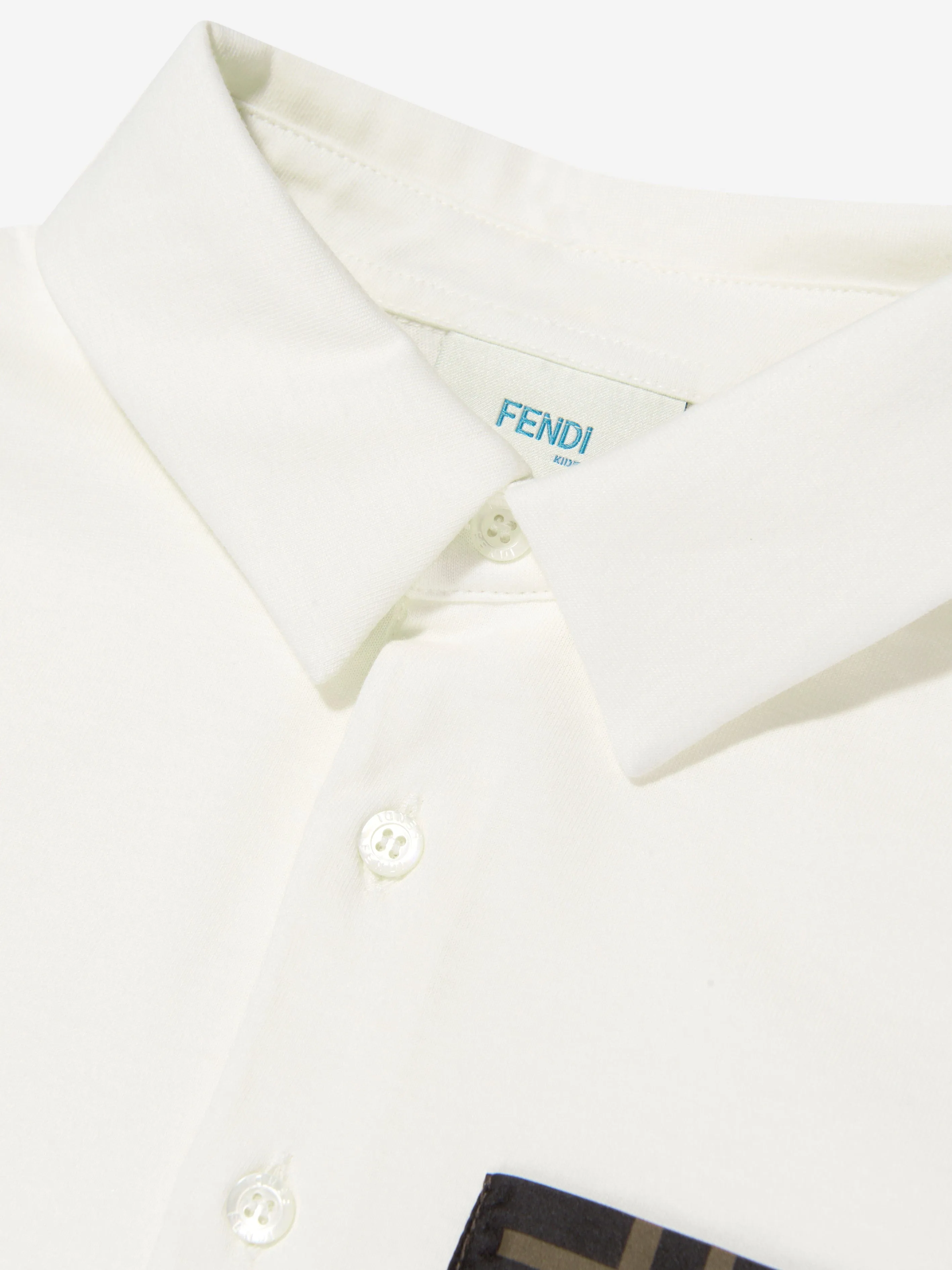 Fendi Boys Logo Pocket Polo Shirt in Ivory