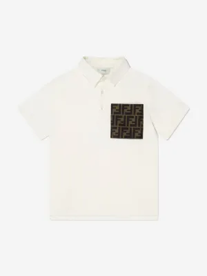 Fendi Boys Logo Pocket Polo Shirt in Ivory