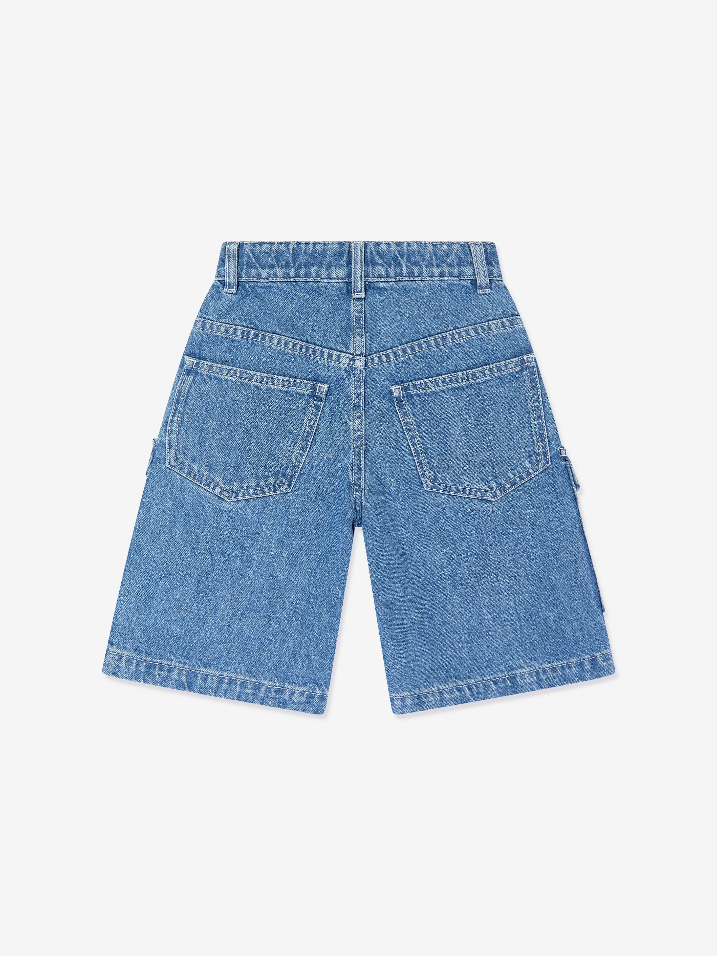 Fendi Boys Washed Denim Bermuda Shorts in Blue