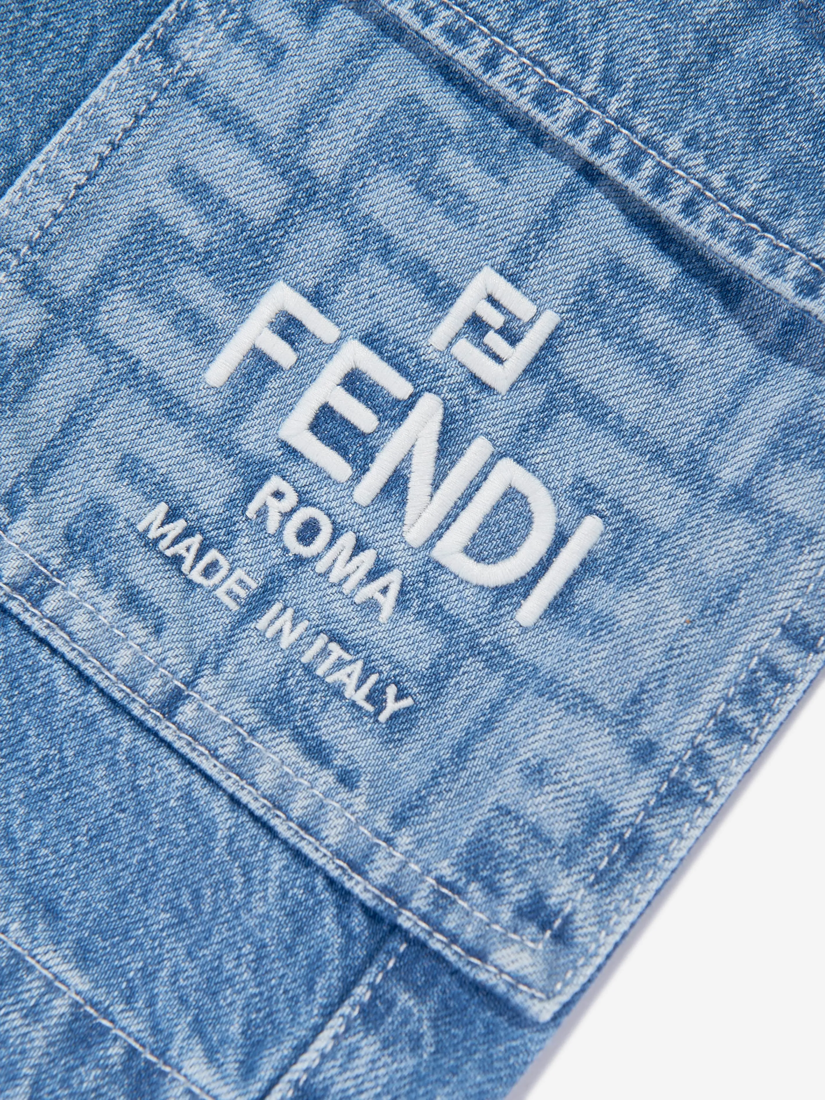 Fendi Boys Washed Denim Bermuda Shorts in Blue