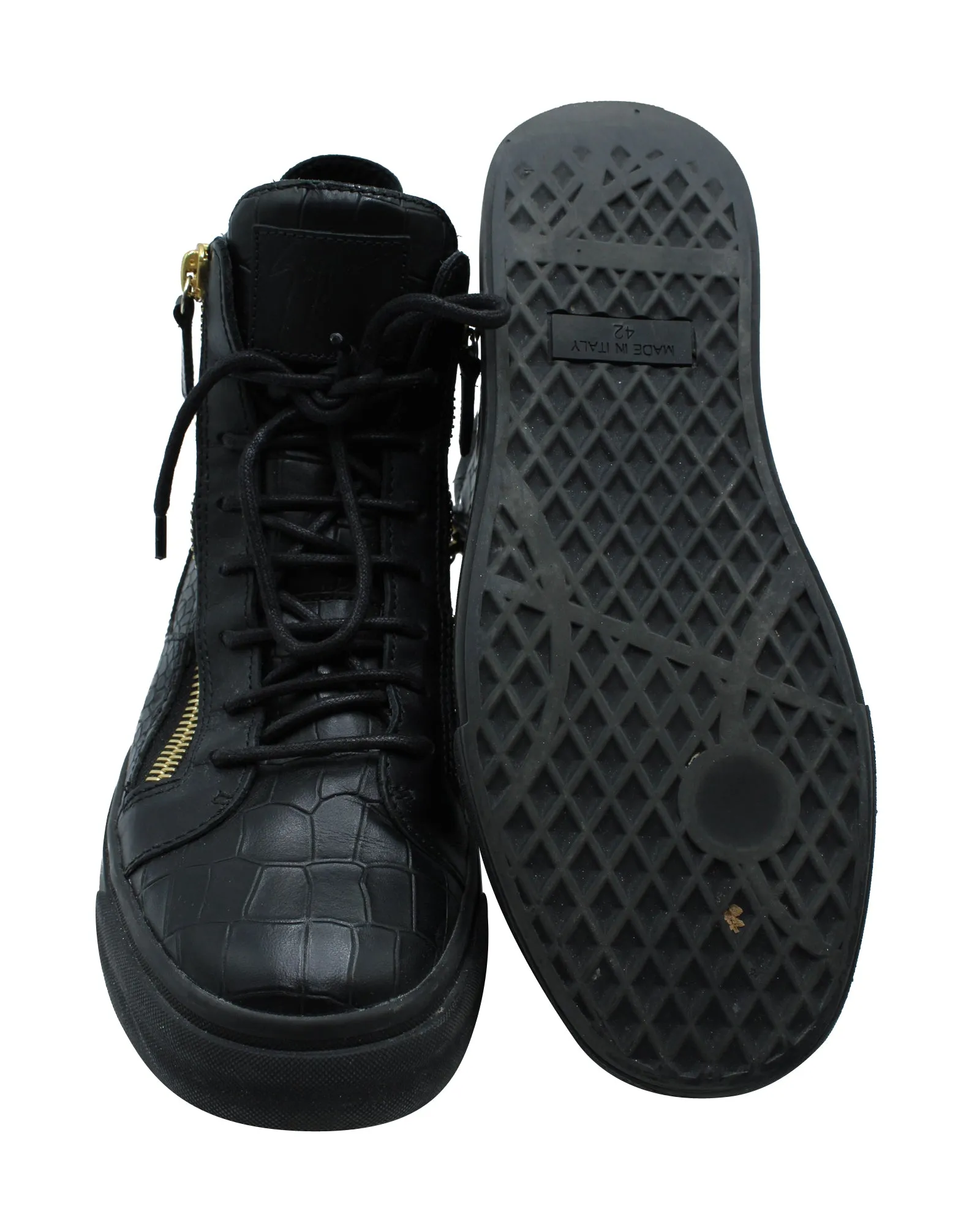 Giuseppe Zanotti Embossed High Top Sneakers in Black Leather