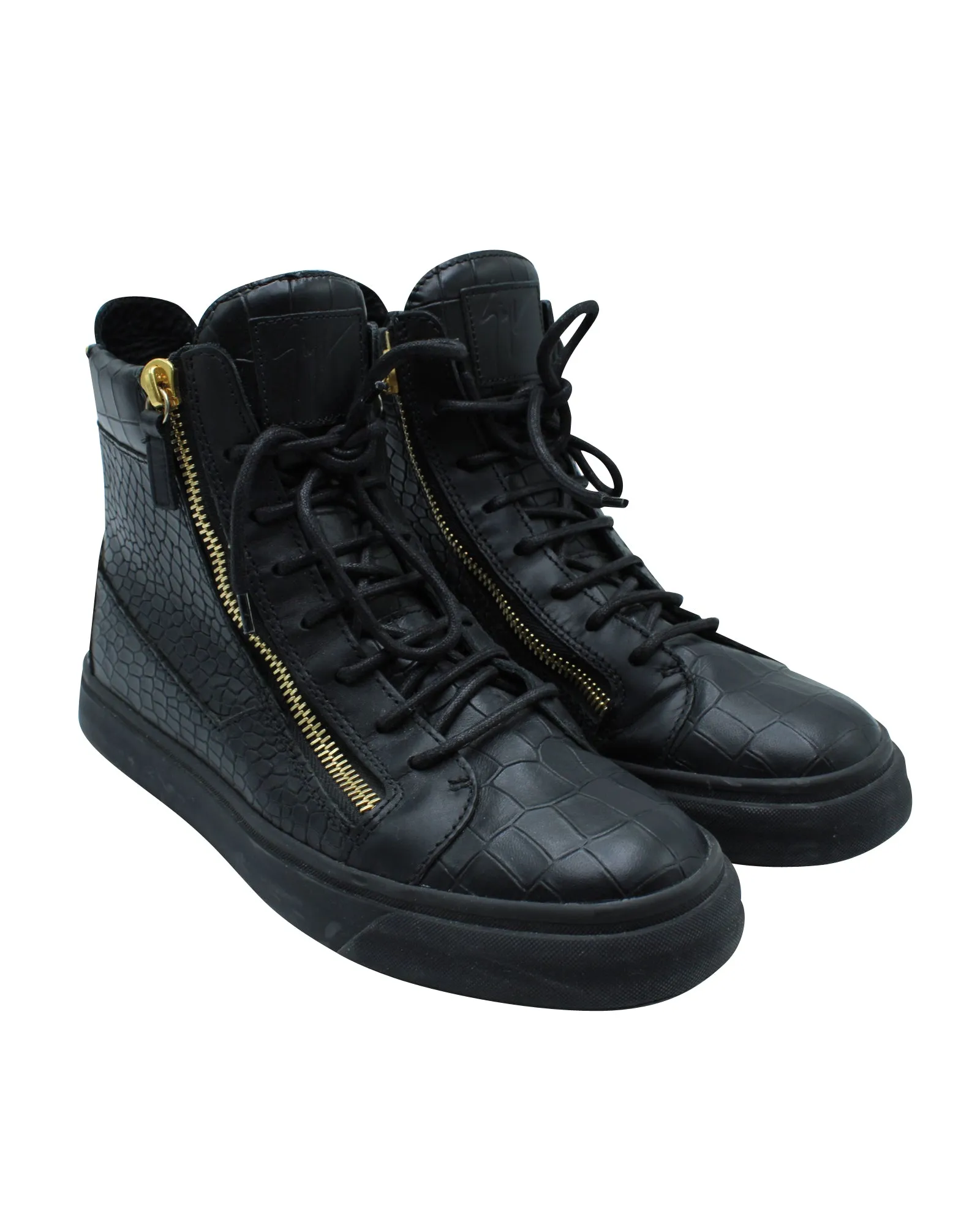 Giuseppe Zanotti Embossed High Top Sneakers in Black Leather