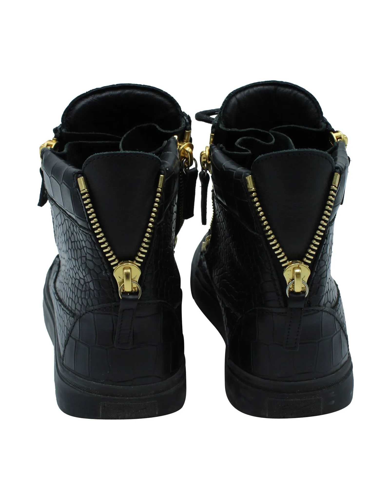 Giuseppe Zanotti Embossed High Top Sneakers in Black Leather
