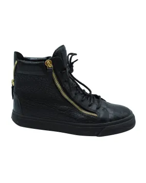 Giuseppe Zanotti Embossed High Top Sneakers in Black Leather