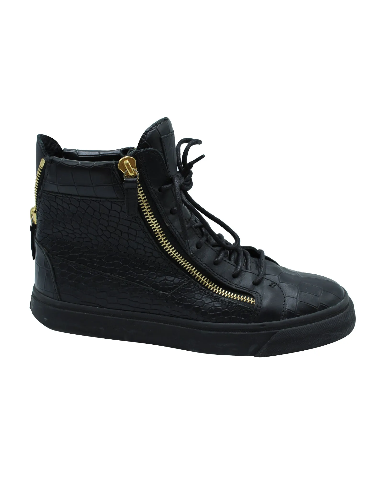 Giuseppe Zanotti Embossed High Top Sneakers in Black Leather