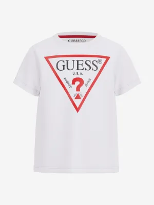 Guess Boys Logo Print T-Shirt in White