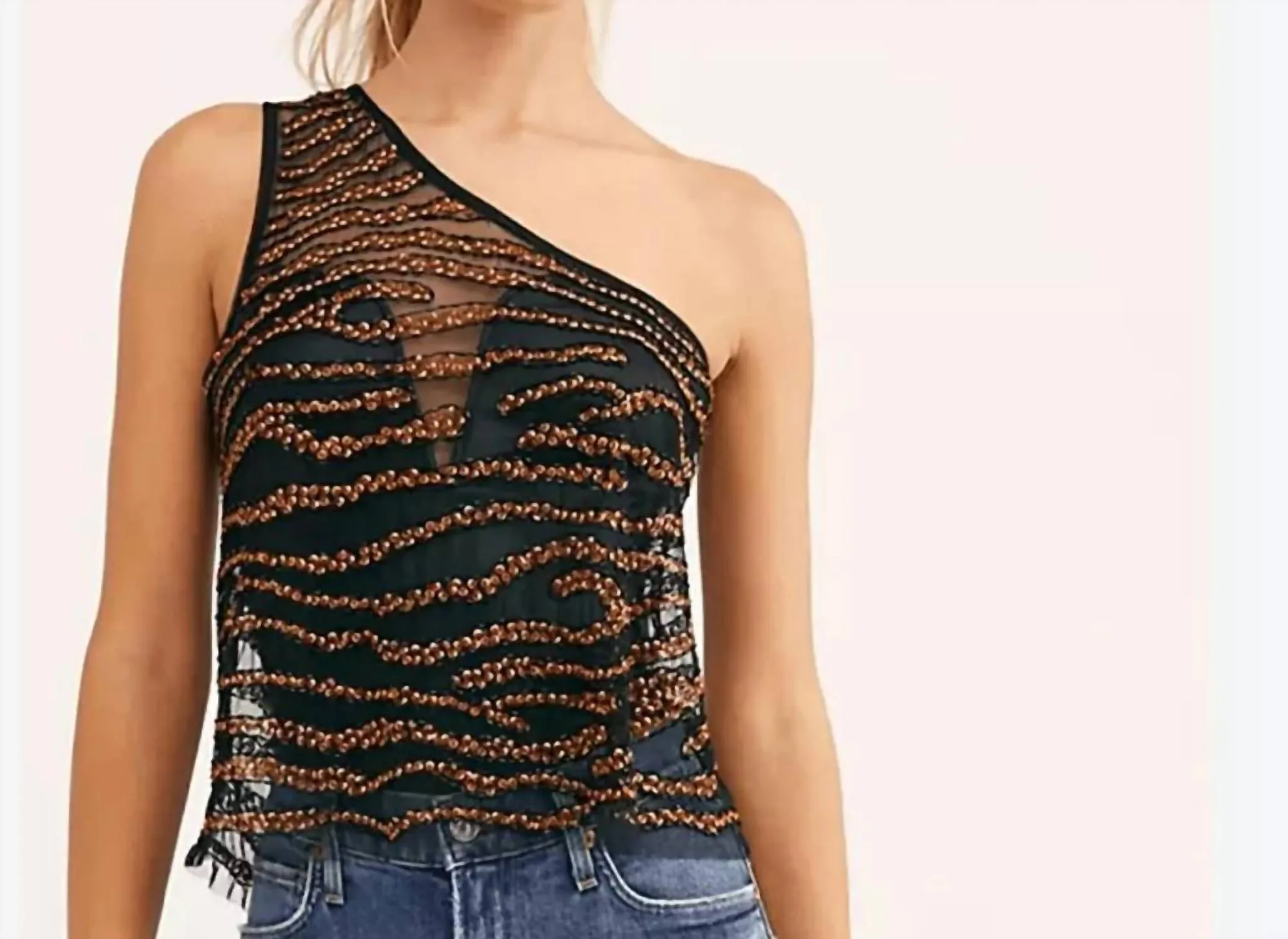 Head Turner One Shoulder Top In Golden Night Combo