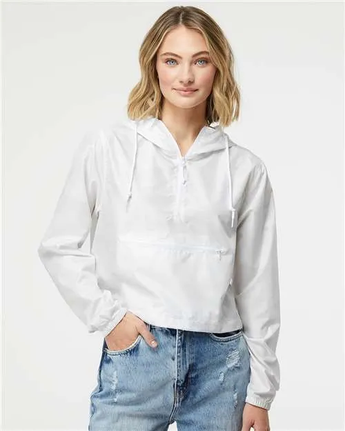Independent Trading Co. EXP64CRP Women's Lightweight Quarter-Zip Pullover Crop Windbreaker
