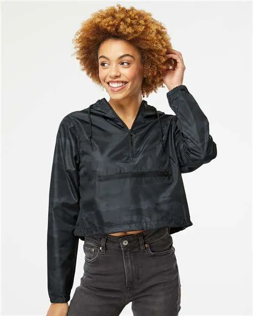 Independent Trading Co. EXP64CRP Women's Lightweight Quarter-Zip Pullover Crop Windbreaker