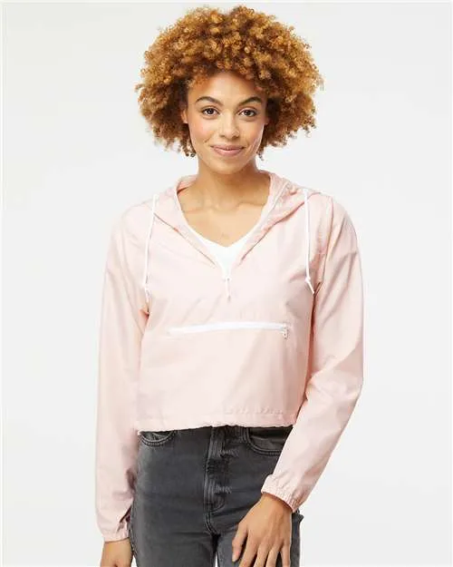 Independent Trading Co. EXP64CRP Women's Lightweight Quarter-Zip Pullover Crop Windbreaker