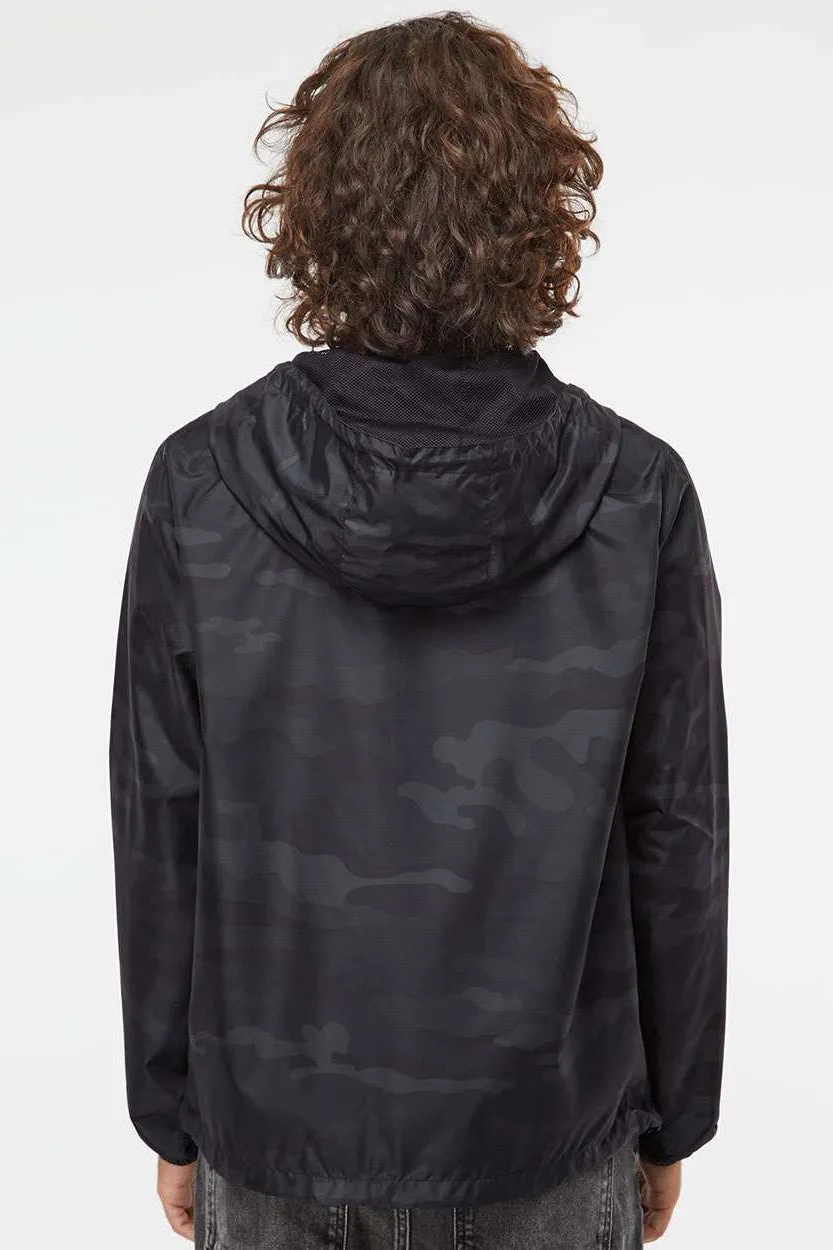 Independent Trading Company Mens Water Resistant 1/4 Zip Windbreaker Hooded Jacket - Black Camo