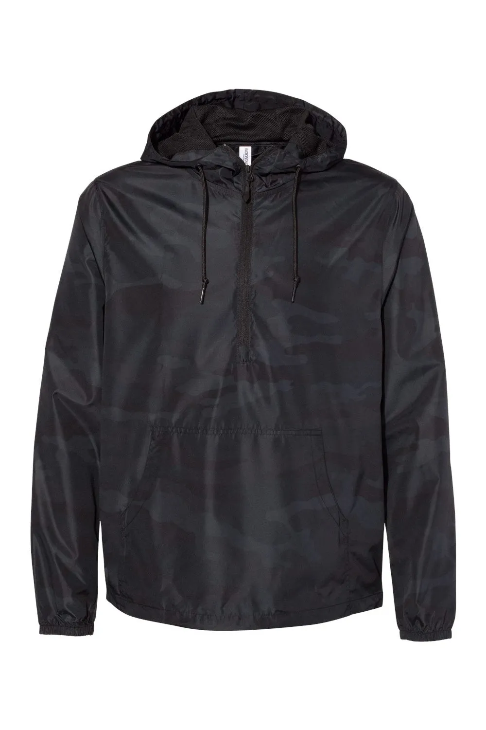Independent Trading Company Mens Water Resistant 1/4 Zip Windbreaker Hooded Jacket - Black Camo