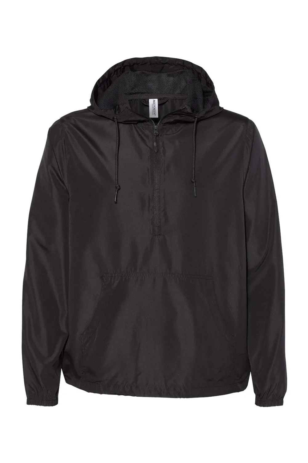 Independent Trading Company Mens Water Resistant 1/4 Zip Windbreaker Hooded Jacket - Black