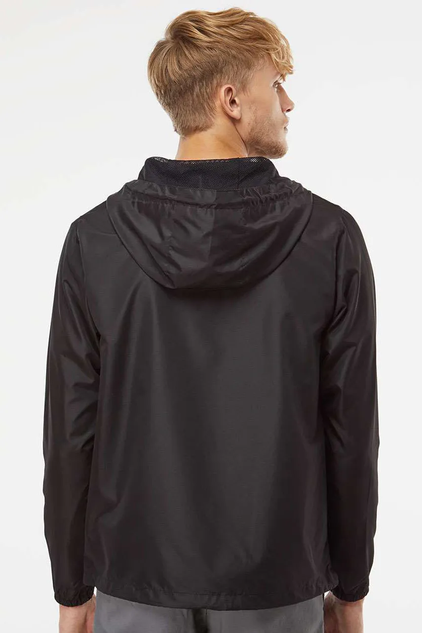 Independent Trading Company Mens Water Resistant 1/4 Zip Windbreaker Hooded Jacket - Black