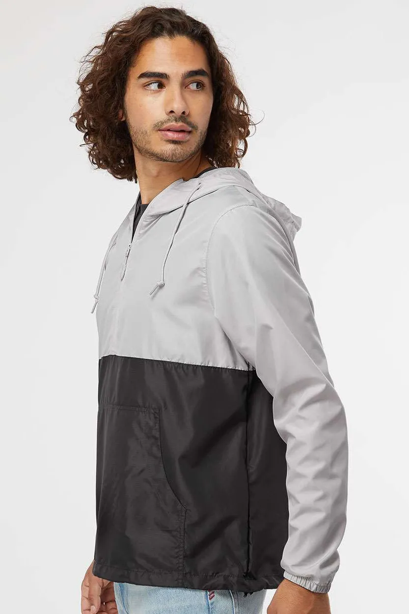 Independent Trading Company Mens Water Resistant 1/4 Zip Windbreaker Hooded Jacket - Smoke Grey/Graphite Grey