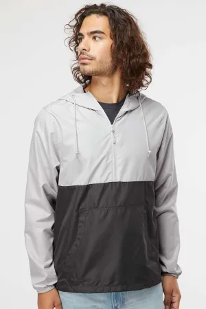 Independent Trading Company Mens Water Resistant 1/4 Zip Windbreaker Hooded Jacket - Smoke Grey/Graphite Grey