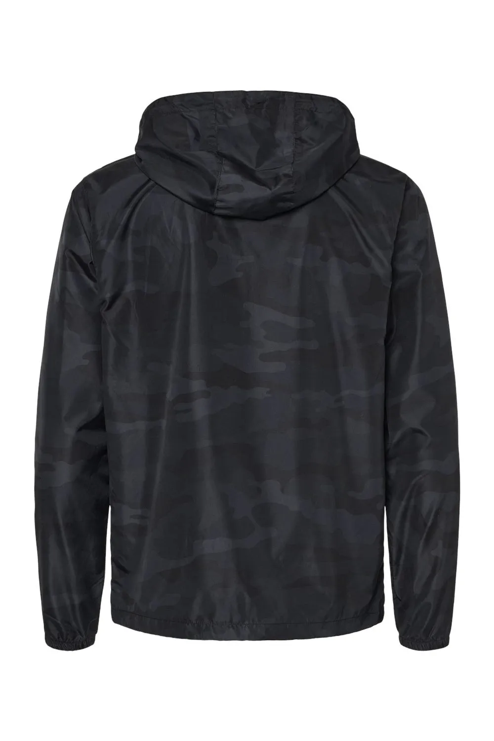 Independent Trading Company Mens Water Resistant Full Zip Windbreaker Hooded Jacket - Black Camo