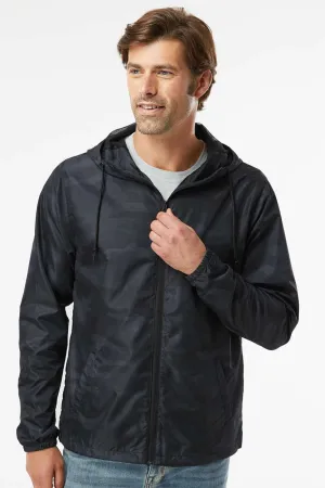 Independent Trading Company Mens Water Resistant Full Zip Windbreaker Hooded Jacket - Black Camo