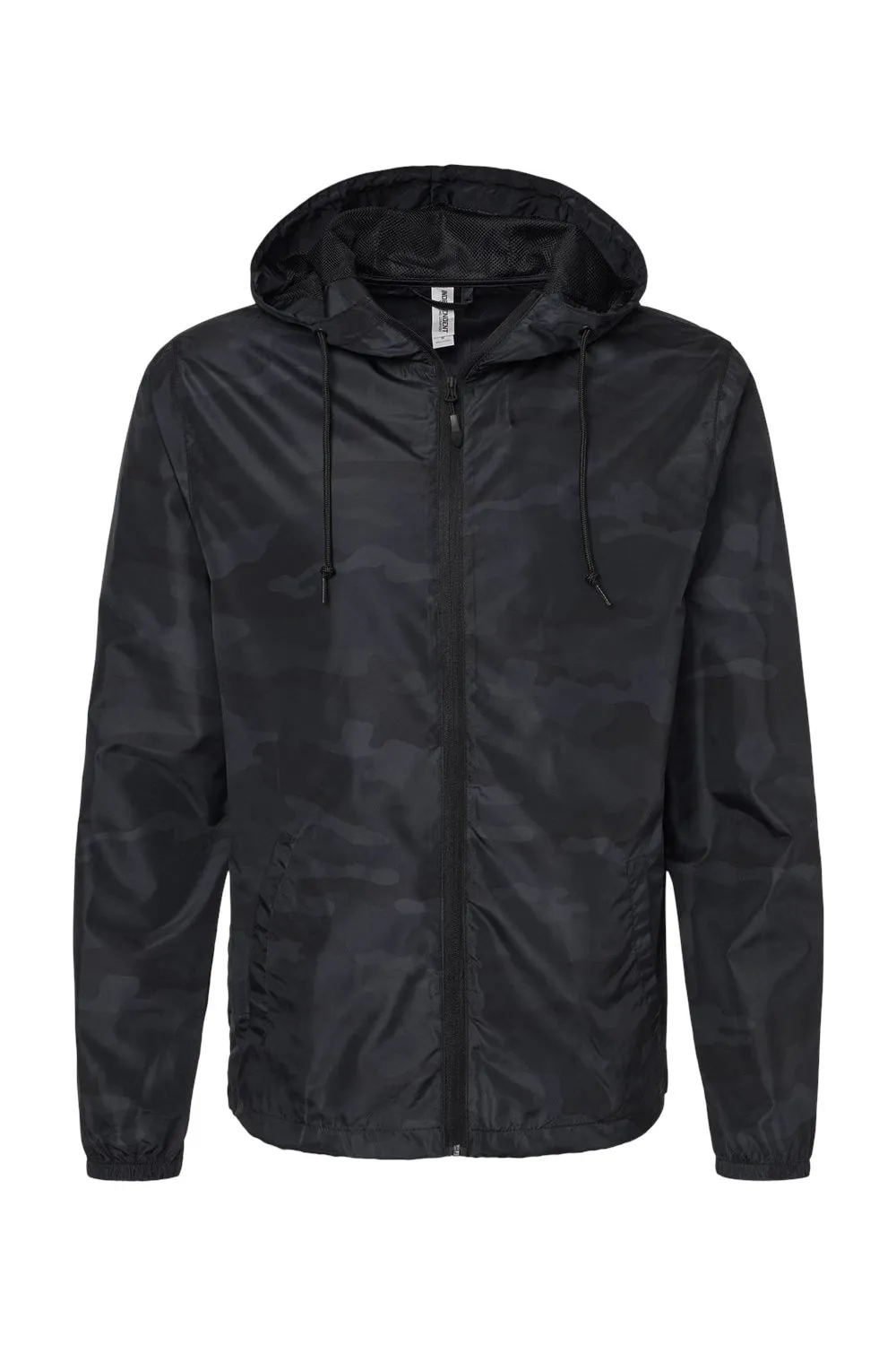 Independent Trading Company Mens Water Resistant Full Zip Windbreaker Hooded Jacket - Black Camo