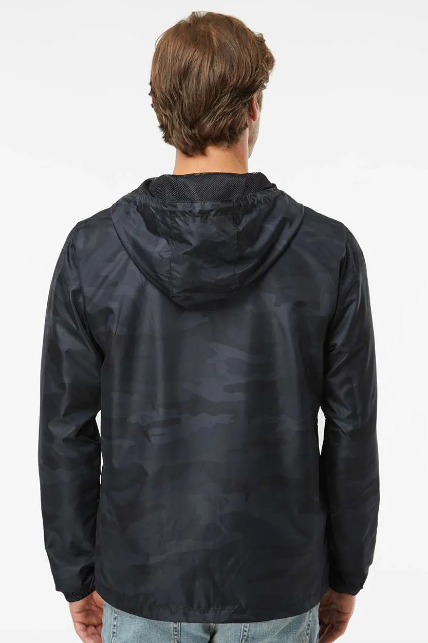 Independent Trading Company Mens Water Resistant Full Zip Windbreaker Hooded Jacket - Black Camo