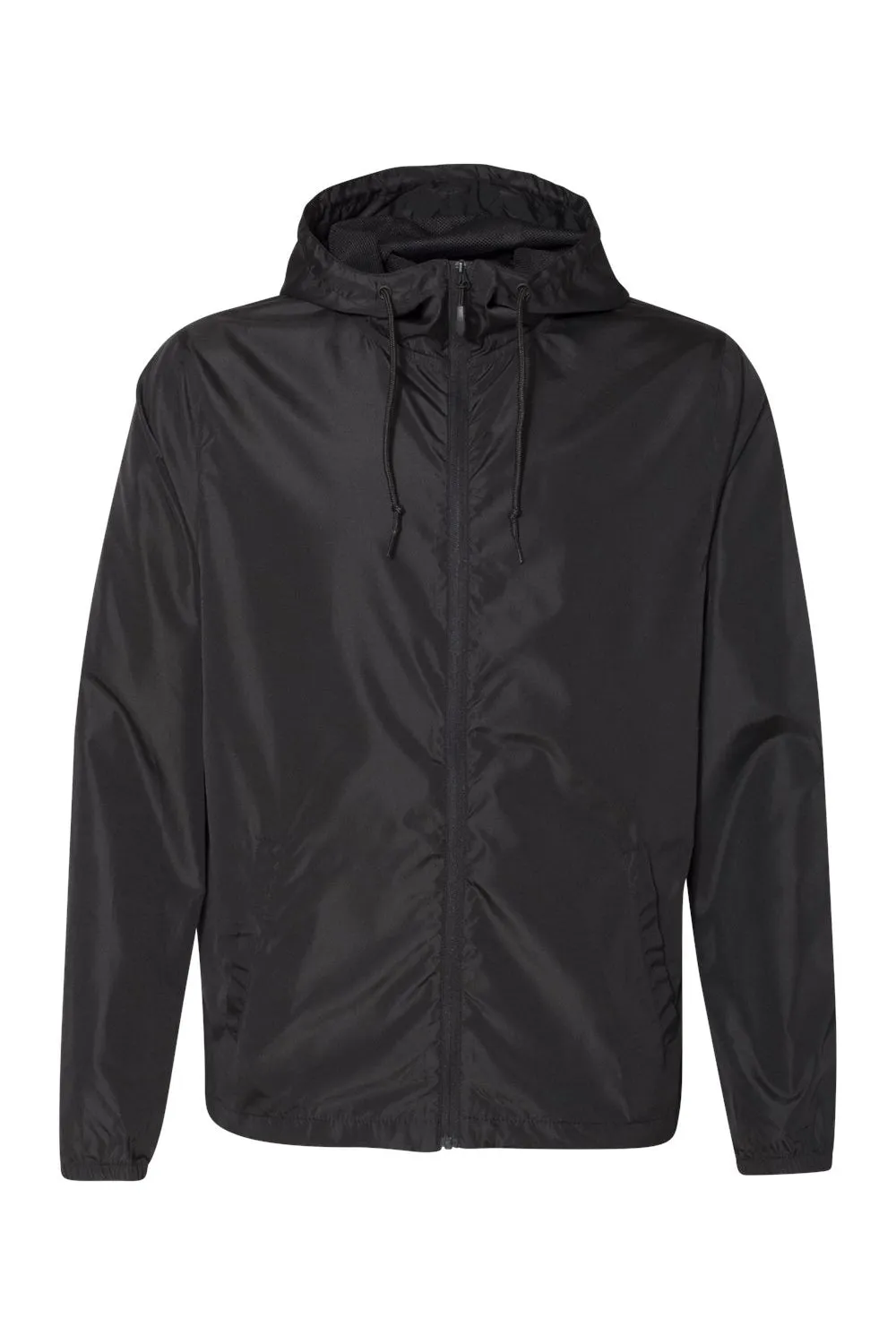 Independent Trading Company Mens Water Resistant Full Zip Windbreaker Hooded Jacket - Black