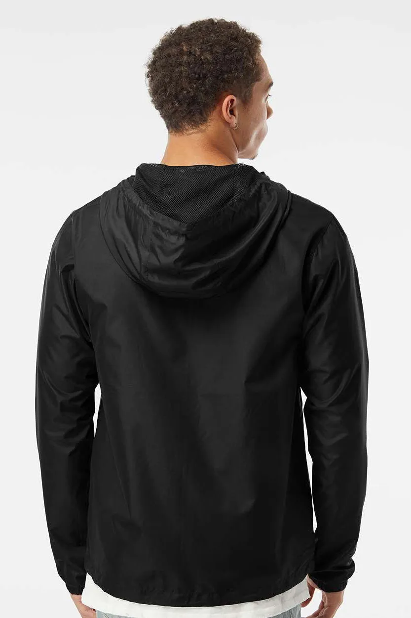 Independent Trading Company Mens Water Resistant Full Zip Windbreaker Hooded Jacket - Black