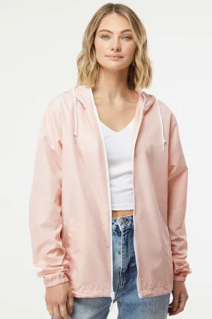 Independent Trading Company Mens Water Resistant Full Zip Windbreaker Hooded Jacket - Blush Pink