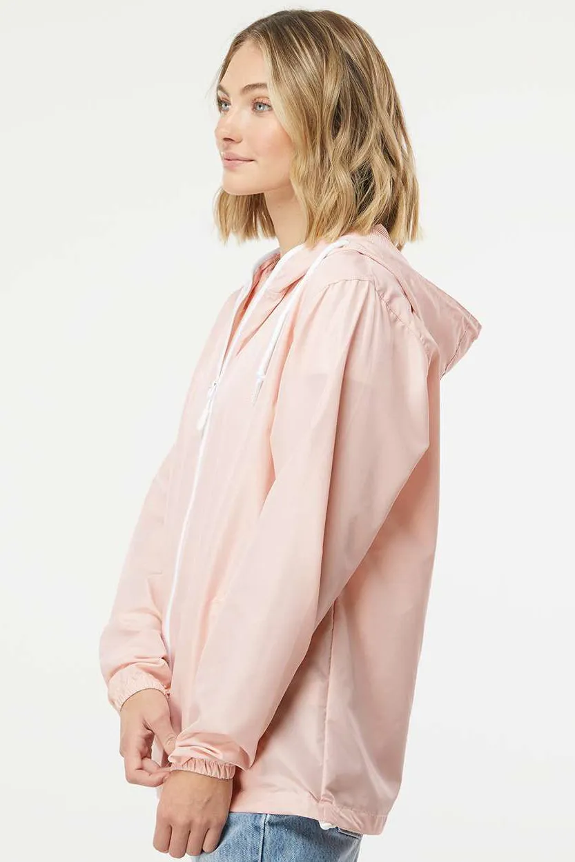 Independent Trading Company Mens Water Resistant Full Zip Windbreaker Hooded Jacket - Blush Pink