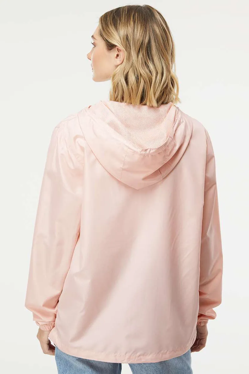 Independent Trading Company Mens Water Resistant Full Zip Windbreaker Hooded Jacket - Blush Pink