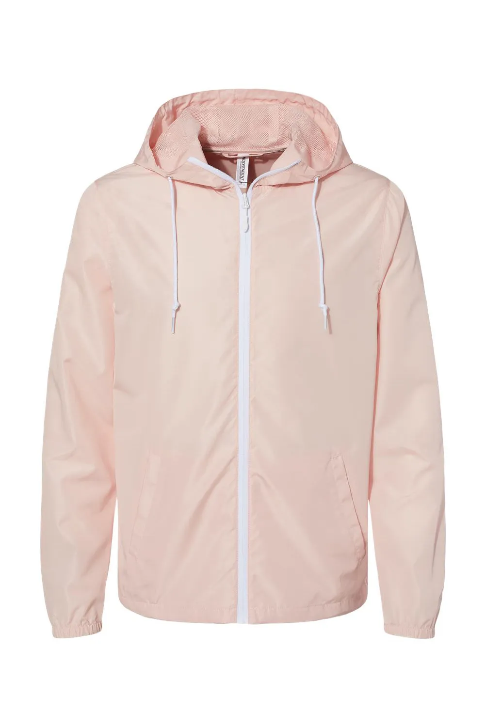 Independent Trading Company Mens Water Resistant Full Zip Windbreaker Hooded Jacket - Blush Pink