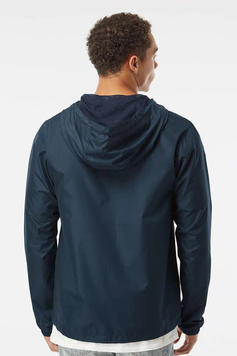 Independent Trading Company Mens Water Resistant Full Zip Windbreaker Hooded Jacket - Classic Navy Blue
