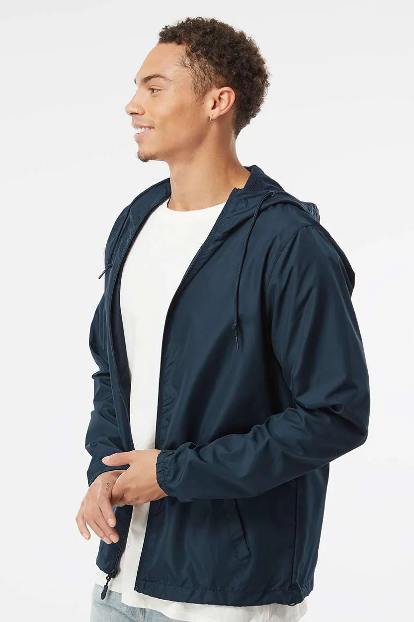 Independent Trading Company Mens Water Resistant Full Zip Windbreaker Hooded Jacket - Classic Navy Blue