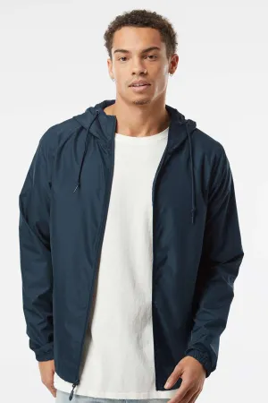 Independent Trading Company Mens Water Resistant Full Zip Windbreaker Hooded Jacket - Classic Navy Blue