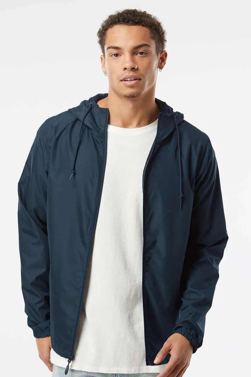 Independent Trading Company Mens Water Resistant Full Zip Windbreaker Hooded Jacket - Classic Navy Blue