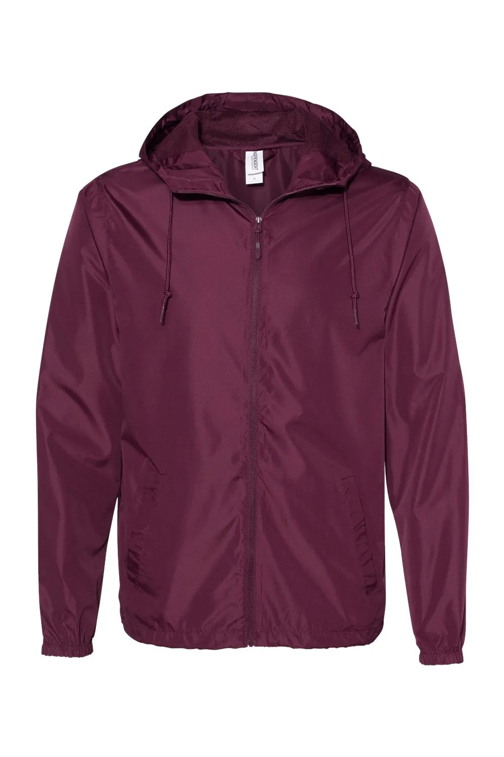 Independent Trading Company Mens Water Resistant Full Zip Windbreaker Hooded Jacket - Maroon