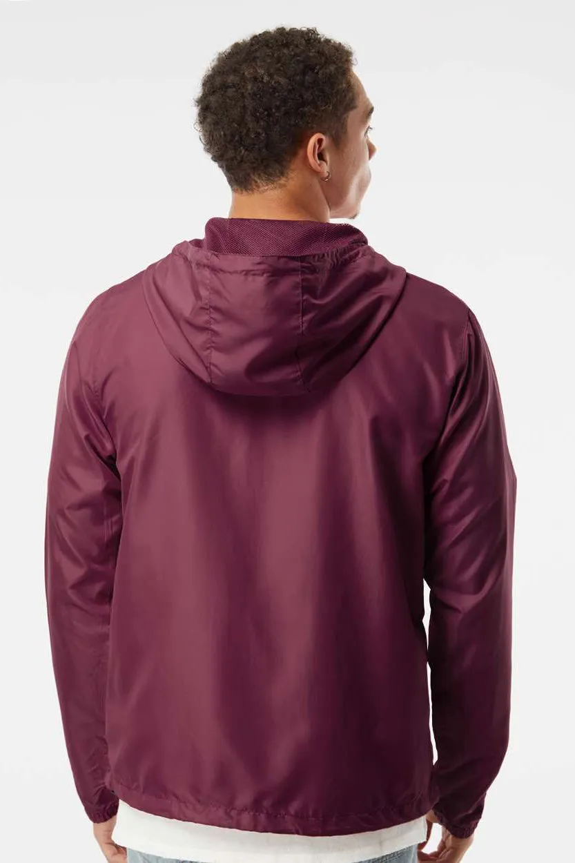 Independent Trading Company Mens Water Resistant Full Zip Windbreaker Hooded Jacket - Maroon