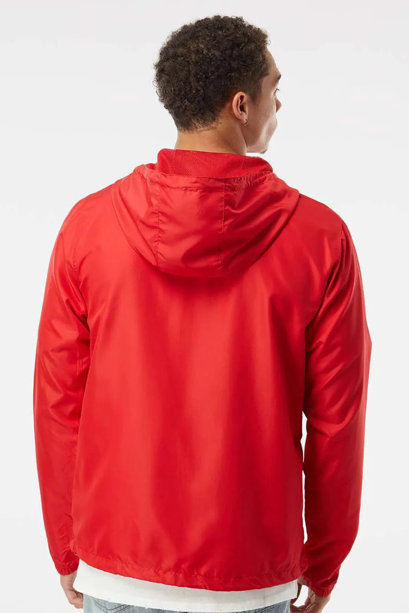 Independent Trading Company Mens Water Resistant Full Zip Windbreaker Hooded Jacket - Red