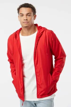 Independent Trading Company Mens Water Resistant Full Zip Windbreaker Hooded Jacket - Red
