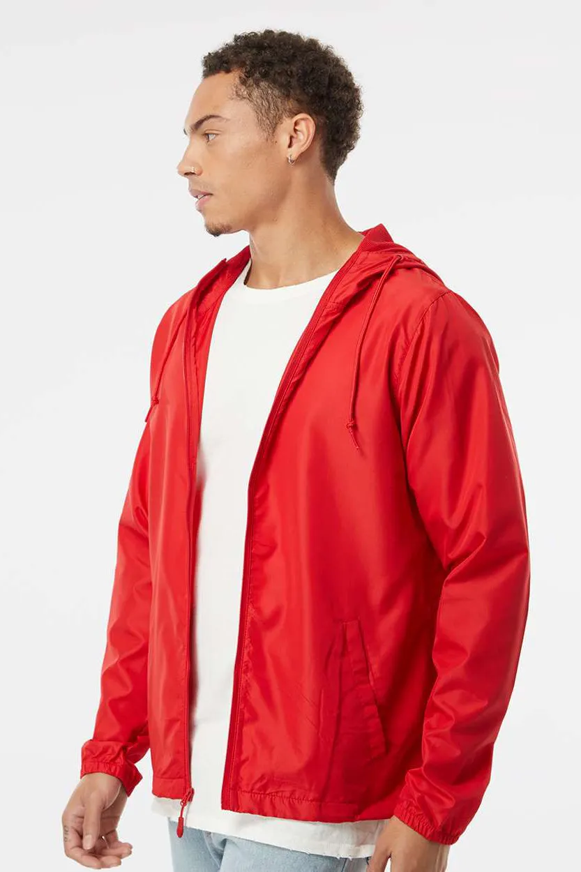 Independent Trading Company Mens Water Resistant Full Zip Windbreaker Hooded Jacket - Red