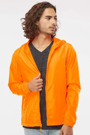 Independent Trading Company Mens Water Resistant Full Zip Windbreaker Hooded Jacket - Safety Orange