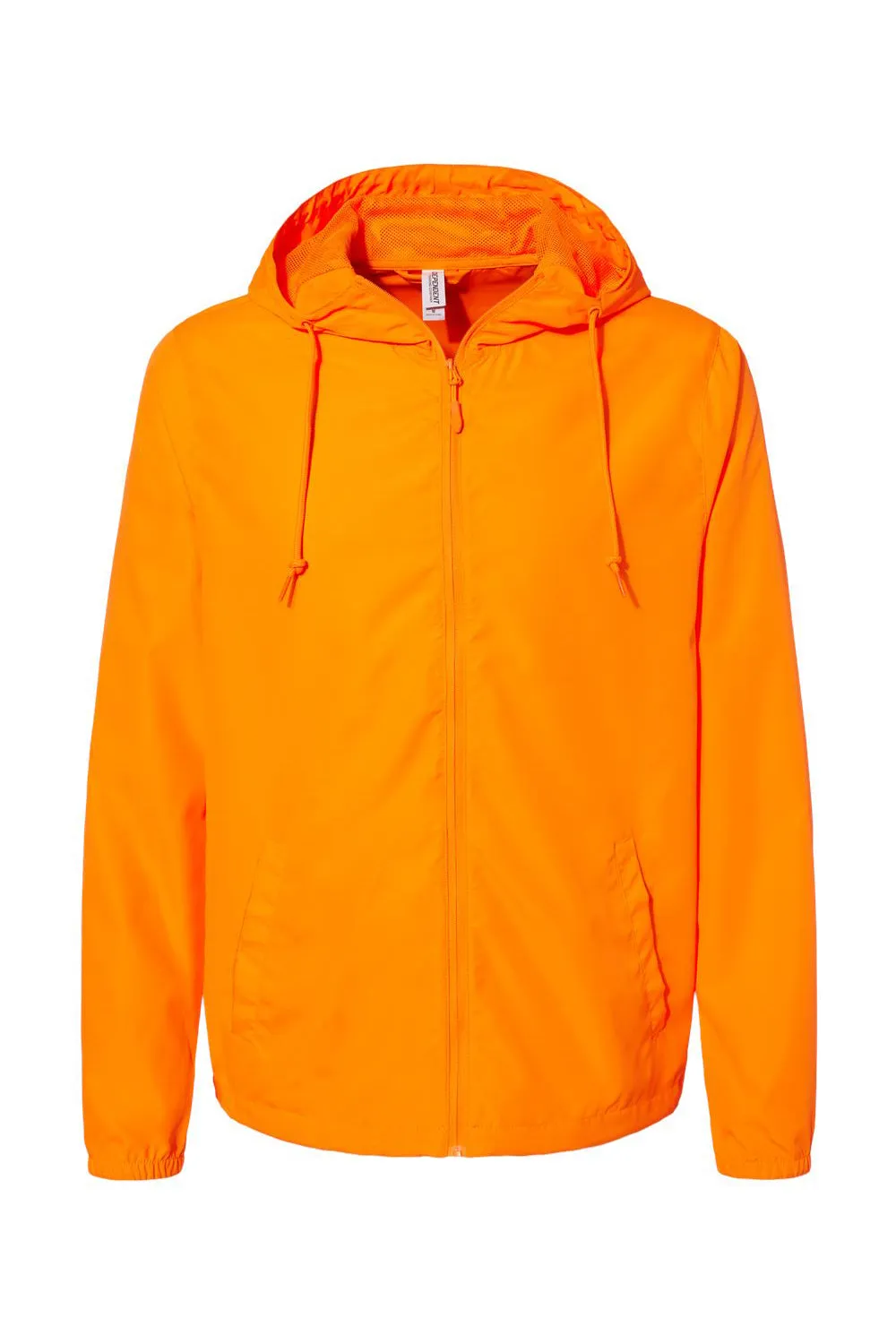 Independent Trading Company Mens Water Resistant Full Zip Windbreaker Hooded Jacket - Safety Orange