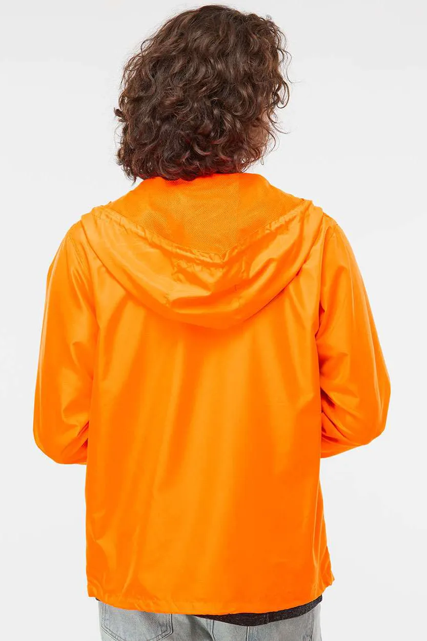 Independent Trading Company Mens Water Resistant Full Zip Windbreaker Hooded Jacket - Safety Orange