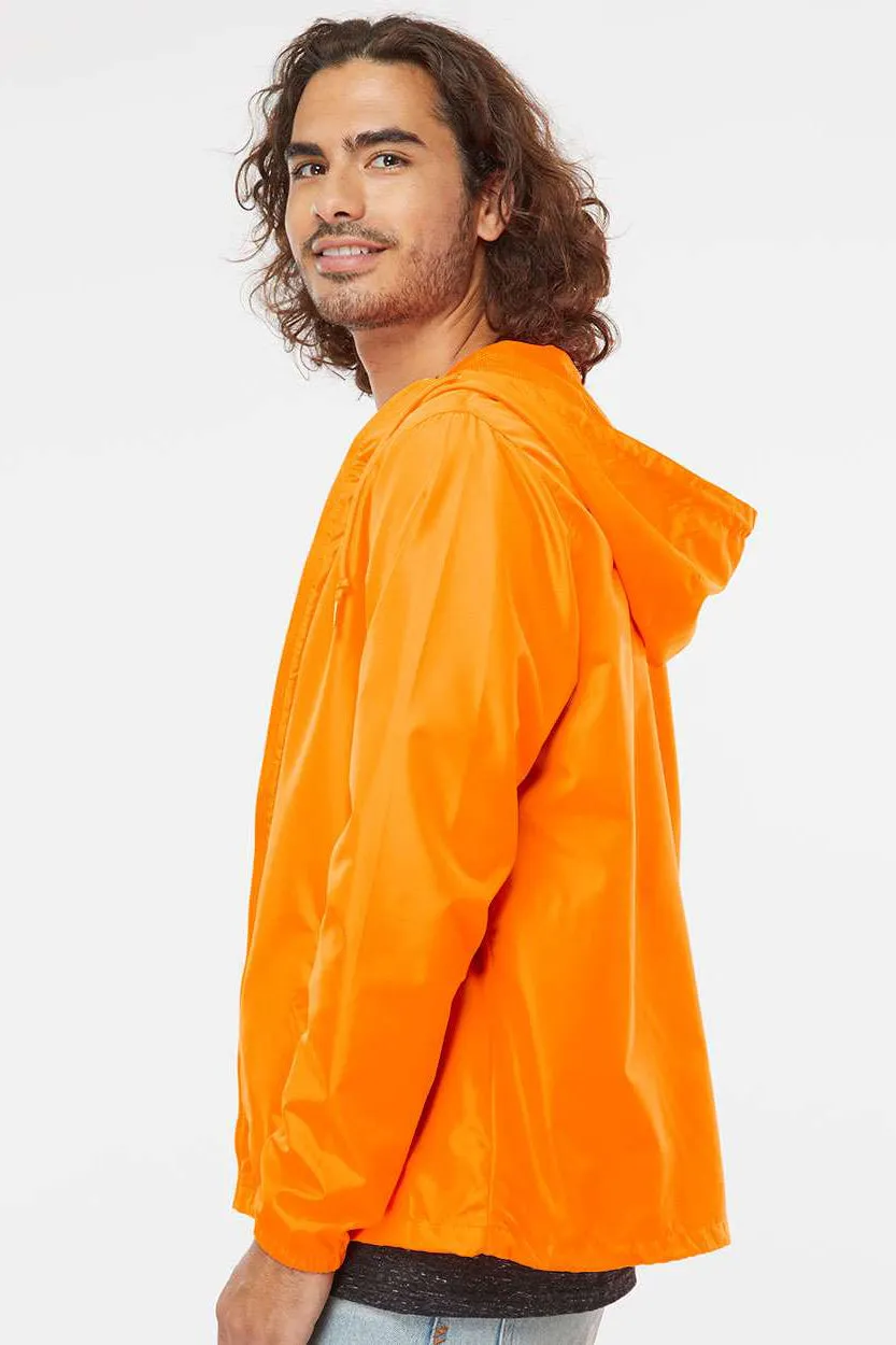 Independent Trading Company Mens Water Resistant Full Zip Windbreaker Hooded Jacket - Safety Orange