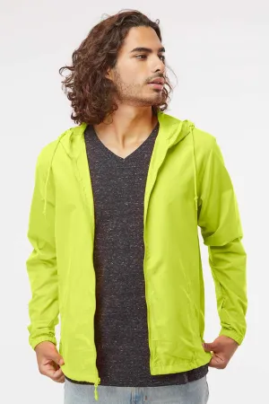 Independent Trading Company Mens Water Resistant Full Zip Windbreaker Hooded Jacket - Safety Yellow